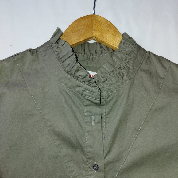 XiRENA Tasha Blouse Women's Size XS Olive Green 100% Cotton Puffed Sleeve - Picture 4 of 7
